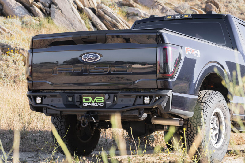 Ford F-150 Rear Bumper - DV8 Offroad - Tube design, Single exhaust models - Micro-texture black powder coat - `21-`26